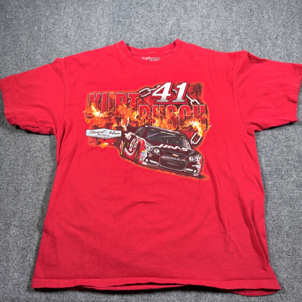 Chase Authentics Kurt Busch #41 Haas NASCAR T-Shirt Mens XL Flames